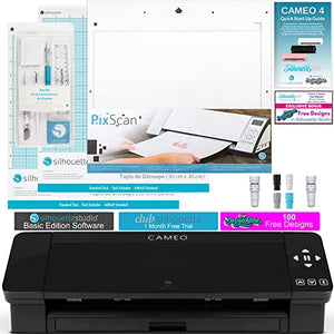 Silhouette Cameo 4 Extras Bundle with Extra AutoBlade, Tool Kit, Cutting mat and PixScan. Silhouette Handbook,10 Extra Designs - Black Edition