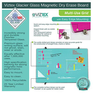 Viztex Glacier Polar White Multi-Purpose Grid Glass Dry Erase Board 30" x 40"
