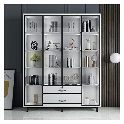 HIHELO White Glass Door Bookcase 160cm Gold Fashion Bookshelf