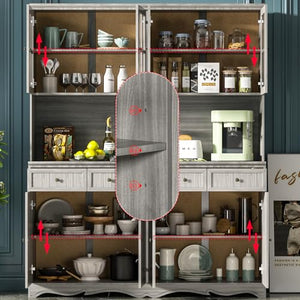 Hitow Large Storage Cabinet with Acrylic Doors, Kitchen Pantry Cabinet, Display Hutch, Grey (61.2" W x 75.9" H)