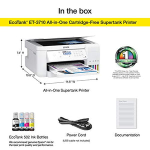 Epson EcoTank ET-3710 Wireless Color Inkjet All-in-One Supertank Printer, White