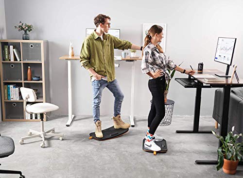 FEZIBO Electric Standing Desk with Drawer, 55 x 24 inches Splice Board | Standing Desk Mat with Anti Fatigue Bar, Wooden Wobble Balance Board (Medium, Obsidian Black)