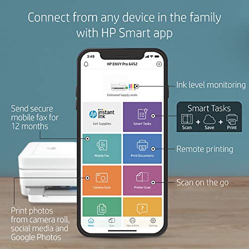 H-P Wireless Inkjet Color Printer Mobile Print, Scan & Copy, Auto Document Feeder Features 2-Sided Printing, Multi-Page scanning, Smart contextual Control Panel Buttons with 6 ft Printer Cable
