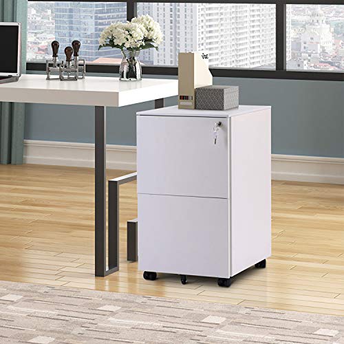 ModernLuxe 2 Drawer Locking File Cabinet with Wheels, Steel, White