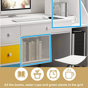 Doublelift Computer Laptop Desk with Drawer Shelf,Children Study Desk and Bookcase Office Home PC Table with Mainframe Rack Modern Writing Learning Workstation【Fast Delivery from The U.S.】 (White)