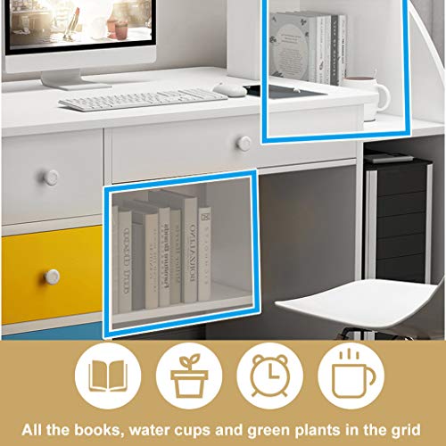 Doublelift Computer Laptop Desk with Drawer Shelf,Children Study Desk and Bookcase Office Home PC Table with Mainframe Rack Modern Writing Learning Workstation【Fast Delivery from The U.S.】 (White)