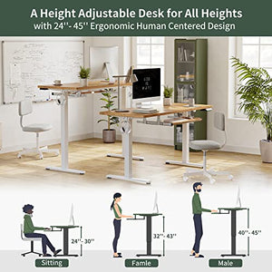 FEZIBO Electric Height Adjustable Standing Desk with Keyboard Tray, 63 × 24 Inches - Light Rustic