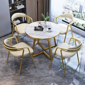 BYJSJY Round Table and 4 PU Leather Chairs Set - Office Reception Room Club Table, Coffee Table, Kitchen Dining Table, Small Conference Room Tables - Space-Saving Furniture