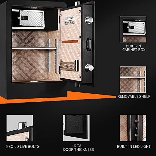 Home Security Safe, ENGiNDOT 2.05 Cubic Feet Large Safe with Quick Access Fingerprint Lock and Touch Screen Keypad, Built-in Secret Hidden Box, Variety of Locking Features Combination- 60B (15.8“ x 13.8” x 23“)