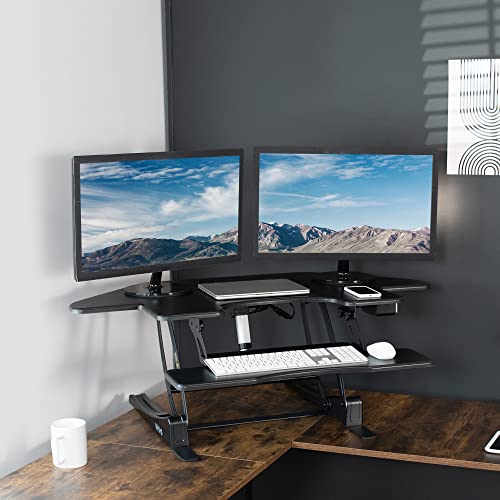 VIVO Electric Height Adjustable Corner Desk Converter, VE Series, Dual Monitor Riser - Black