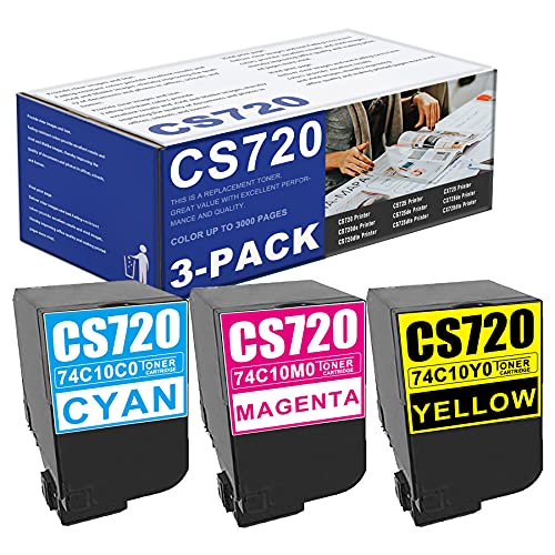 3 Pack(C/M/Y) 74C10C0 74C10M0 74C10Y0 Toner Cartridge Replacement for Lexmark CS720 CS720dte CS725 CS725dte CS725de CX725 CS720de CX725de CX725dte Printer Toner.