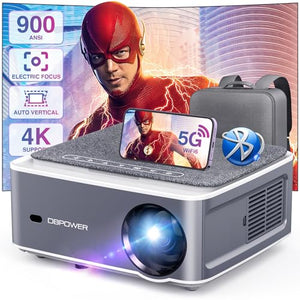 DBPOWER Native 1080P 5G WiFi Bluetooth Projector, 900 ANSI Ultra HD, [Electric Focus/Auto Correction], Portable Mini Movie Projector