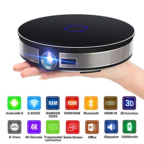 CANGSIKI D8S LED Android 6.0 Smart Projector,4K Decoding True 3D Home Theater Protable Video Projector Octa-core RK3368 CPU with GooglePlay/Netflix/Youtube/Kodi/LiveTV , 3500 Lumens 1080p HD Pico DL(3