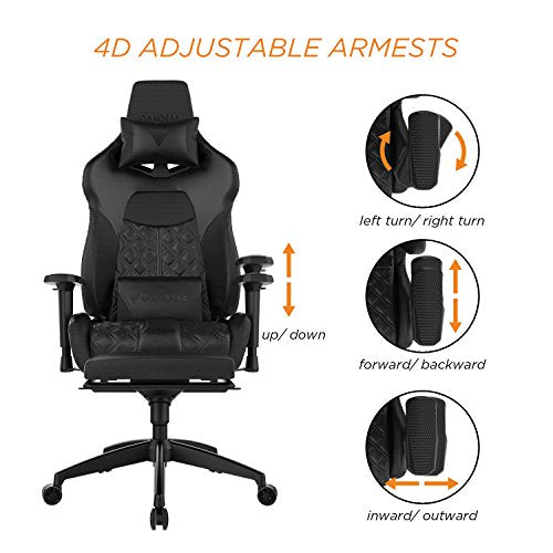 GAMDIAS Multi-Color RGB Gaming Chair High Back with Footrest Adjusting Headrest and Lumbar Support, Black (Achilles P1 Black/Black)