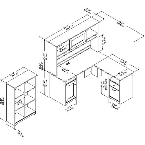 Bush Furniture Cabot L Shaped Desk with Hutch and 6 Cube Organizer in Heather Gray