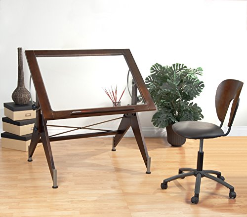 Studio Designs 13311 Aries Glass Top Drafting Table, Dark Walnut with Champagne Metal