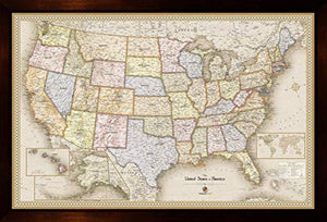 Home Magnetics Interactive United States Map Art | Framed Magnetic Geographic Map | 30 Marker Pins Included (46x34)