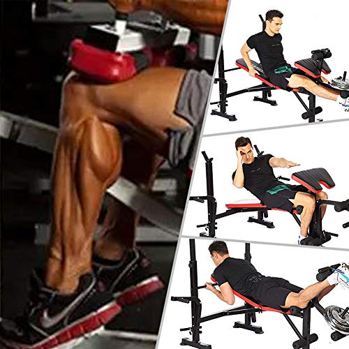 Adjustable Olympic Weight Bench with Leg Developer and Squat Rack Multi-Functional Weight Lifting Bench Set for Whole Body Exercise (Red)