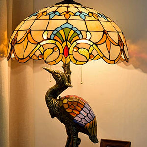 NINGZ Handmade Stained Glass Table Lamp 18" Tiffany Style Yellow Baroque Desk Lamp