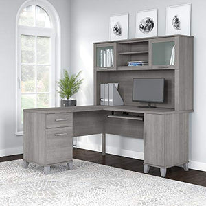 Bush Furniture Somerset L Shaped Desk with Hutch in Platinum Gray - Home Office Corner Table