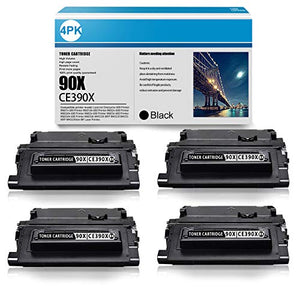 4 Pack Black High Yield Toner Cartridge 90X | CE390X Replacement for HP Enterprise 600 M601n M602x M603n M603dn M603xh M4555h MFP M4555 MFP M4555fskm MFP Laser Printer Ink Cartridge.