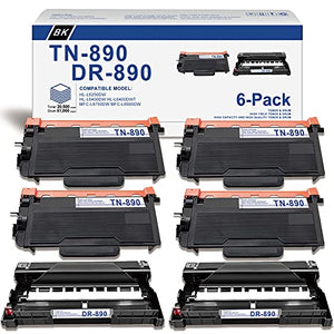 [Black,6-Pack] Compatible TN890 TN-890 Toner Cartridge & DR890 DR-890 Drum Unit Replacement for Brother HL-L6250DW HL-L6400DW HL-L6400DWT MFC-L6750DW MFC-L6900DW Printer