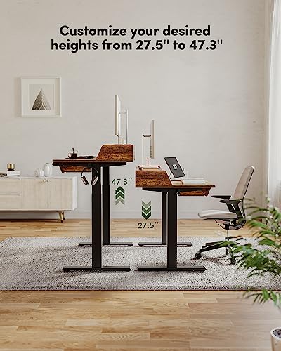 BANTI Electric Standing Desk with Drawers, Adjustable Height - Rustic Brown Top