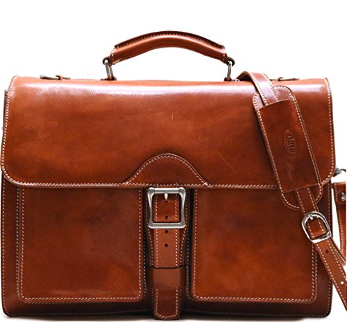 Floto Novella Roller Buckle Briefcase Messenger Bag in Full Grain Leather (Olive (Honey) Brown)