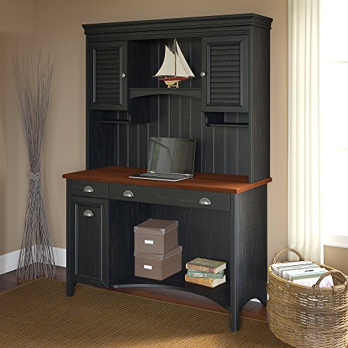 Bush Furniture Stanford Computer Desk with Hutch and Drawers in Antique Black