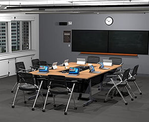 Team Tables 8 Person Training Meeting Seminar Classroom Model 5600 Beech Folding Industrial Caster Z-Base - Tables Connect - Modesty Panel, Shelf, Power+USB Outlet - Fold+Nest Storage (Seating Included)