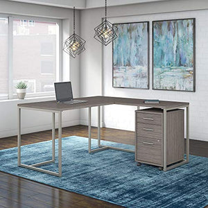 Office by kathy ireland Method 60W L Shaped Desk with 30W Return and Mobile File Cabinet in Cocoa