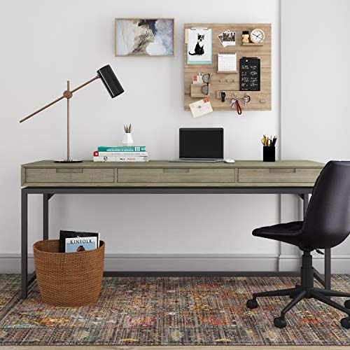 SIMPLIHOME Banting SOLID WOOD and Metal Modern Industrial 72 inch Wide Home Office Desk, Writing Table, Workstation, Study Table Furniture in Distressed Grey with 2 Drawerss