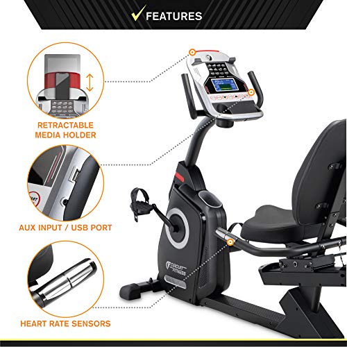 CIRCUIT FITNESS Circuit Fitness Magnetic Recumbent Exercise Bike with 15 Programs, 300-lb Capacity AMZ-587R