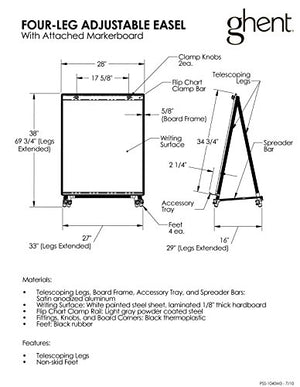 Ghent 4 Leg Easel w/Magnetic Whiteboard (36"x28")