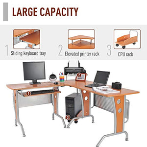 HLWL L-Shape Gaming Table Computer Desk Office Workstation P2 MDF w/CPU Tower