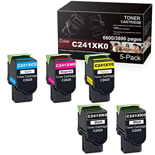 5PK (2BK+1C+1M+1Y) C241XK0 C241XC0 C241XM0 C241XY0 Remanufactured Extra High Yield Toner Cartridge Replacement for Lexmark MC2425adw MC2535adwe MC2640adwe C2425dw C2535dw Printer Toner.