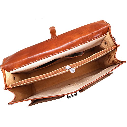 Floto Novella Roller Buckle Briefcase Messenger Bag in Full Grain Leather (Olive (Honey) Brown)