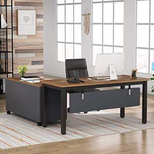 Tribesigns L-Shaped Computer Desk with Storage Drawers Cabinet Set, Large Executive Office Desk with Shelves, Industrial Business Furniture Workstation for Home Office, Rustic Walnut