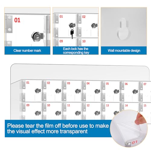 QUARPAL Acrylic Clear Cell Phone Locker Storage Box with Door Locks - Wall Mounted (100)