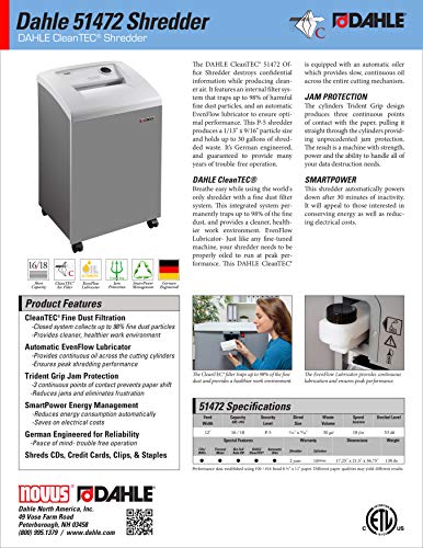 Dahle CleanTEC 51472 Paper Shredder with Fine Dust Filter, Automatic Oiler - German Engineered - Security Level P-5 - 16 Sheet Max - 3-5 Users