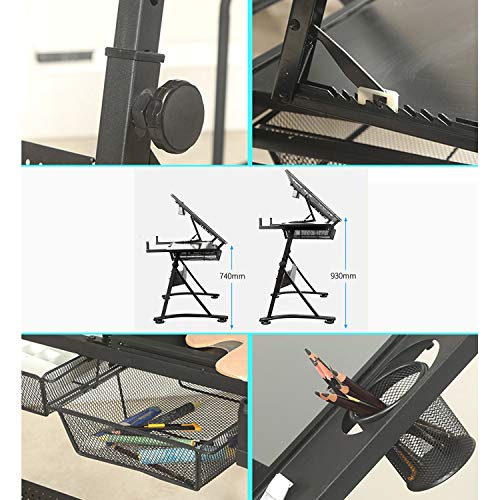 Lgan Tiltable Drawing Table, Adjustable Art Desk, with Storage Craft Table, Drafting Table Glass Panel, Child Adult Drawing Desk