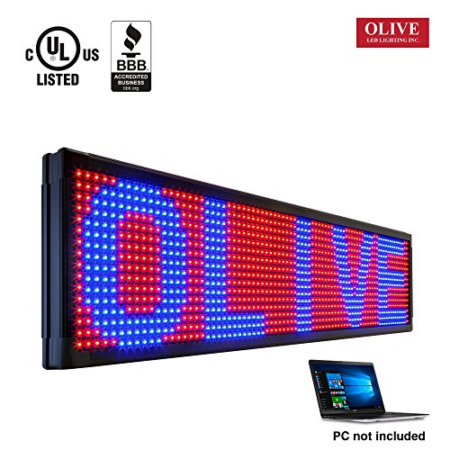 OLIVE LED Sign 3Color, RBP, P26, 19"x69" PC Programmable Scrolling Outdoor Message Display Signs EMC - Industrial Grade Business Ad Machine.