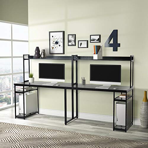 78" 2 Person Computer Desk Double Workstation Home Office Writing Desk W/Shelf (Color : Black)