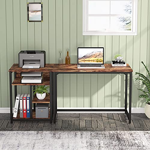 Tribesigns Computer Desk with Printer Stand, Home Office Desk with Storage Shelf-Left or Right Set Up, 59 inch Study Writing Table Workstation Rustic Brown