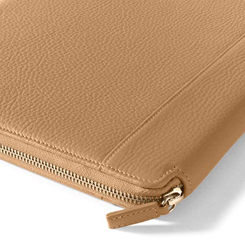 Leatherology Camel Left-Handed Compatible Full Grain Leather Executive Zippered Portfolio | Professional Business Padfolio Folder | Includes Letter Sized Notepad