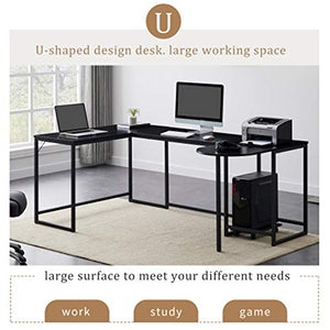 QWERTY Computer Desk, Industrial Corner Writing Desk with Stand, Gaming Table Workstation Desk for Home Office(Black) Study Writing Desk