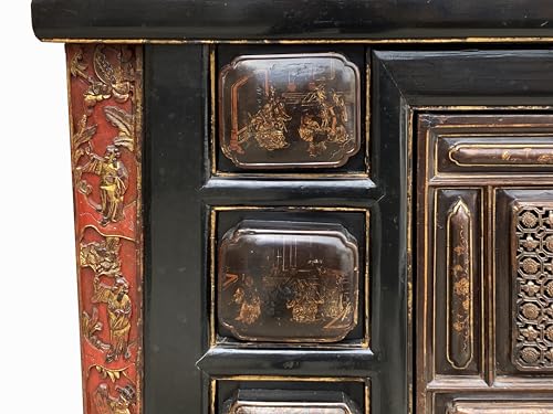 orientliving Chinese Brown Bold Graphic Credenza Table Cabinet Acs7758