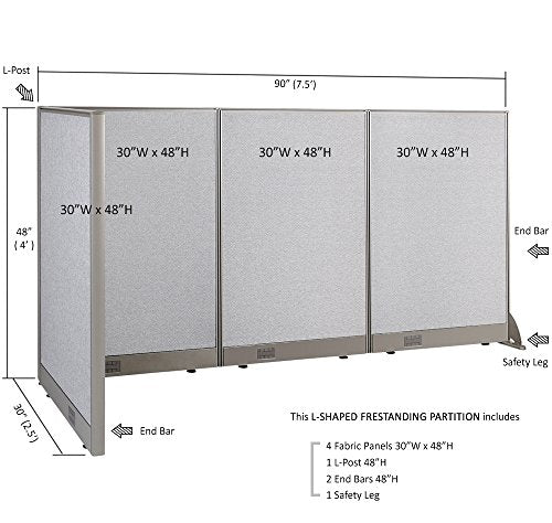 GOF Freestanding L Shaped Office Partition - Large Fabric Room Divider Panel