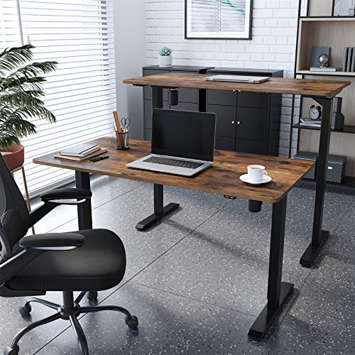 SONGMICS 55.1 x 27.6 Inches Electric Writing Desk, Standing Desk, Motorized Workstation, with Continuously Adjustable Height, Motor, Rustic Brown and Black ULSD012B01