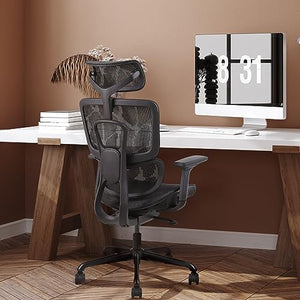 Flysky Ergonomic Mesh Office Chair with Adjustable Seat Depth, 3D Armrest, Lumbar Support - Black1